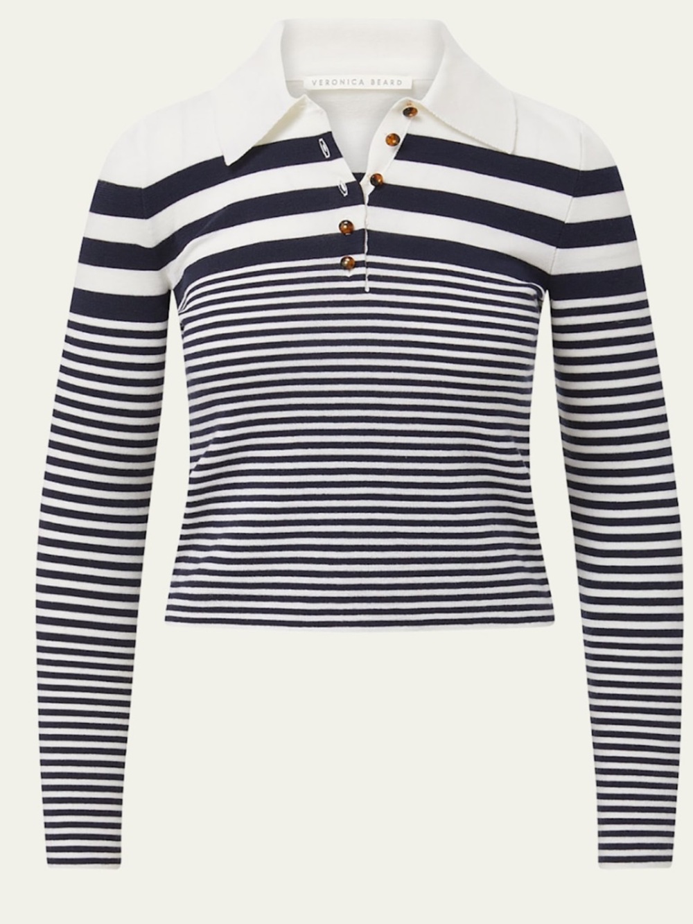 Veronica Beard Navy and White Striped Long-Sleeve Polo